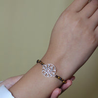 Women - Maa Adishakti 92.5 Silver with Tiger Eye Beads Bracelet