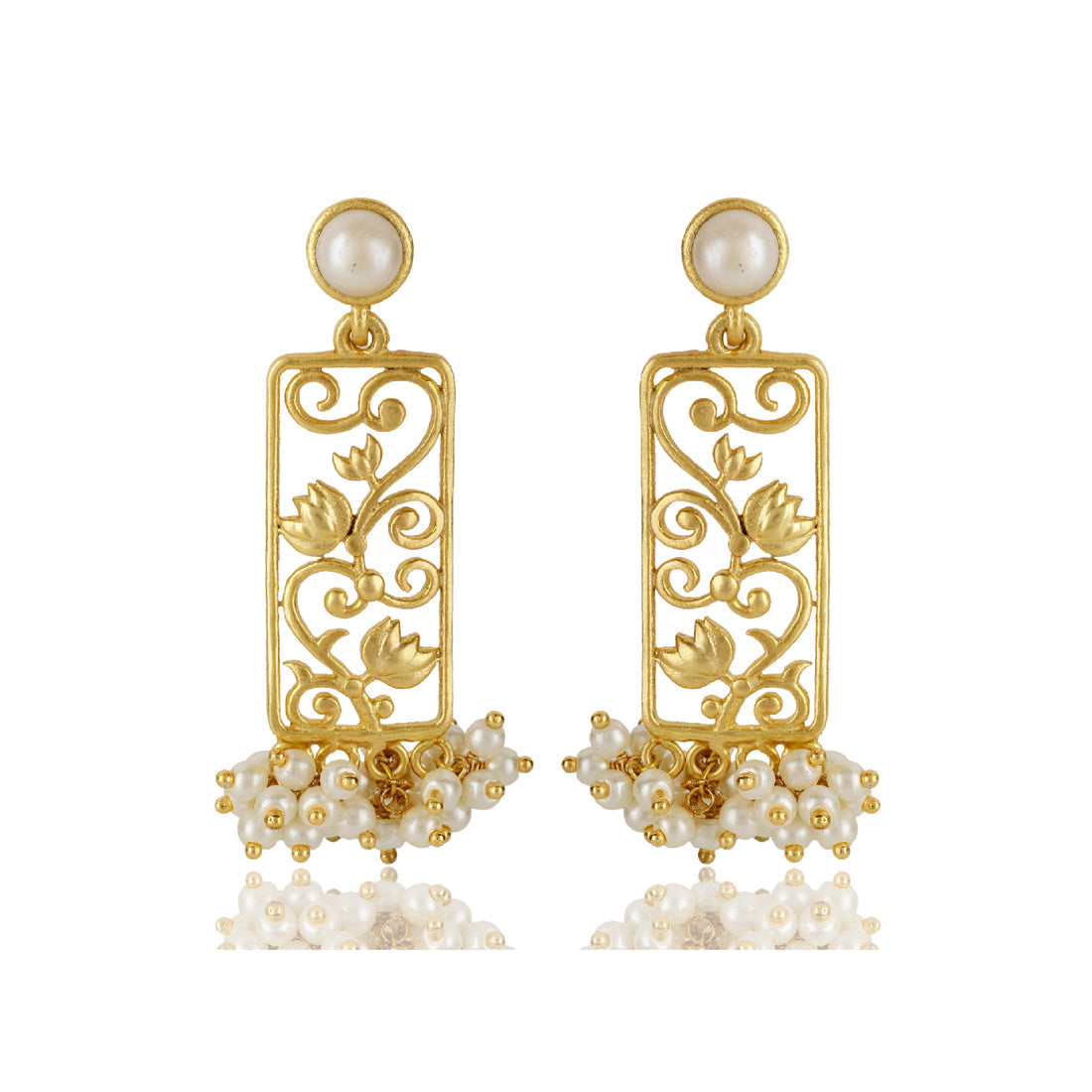 Lotus Rectangle Pearls Earrings