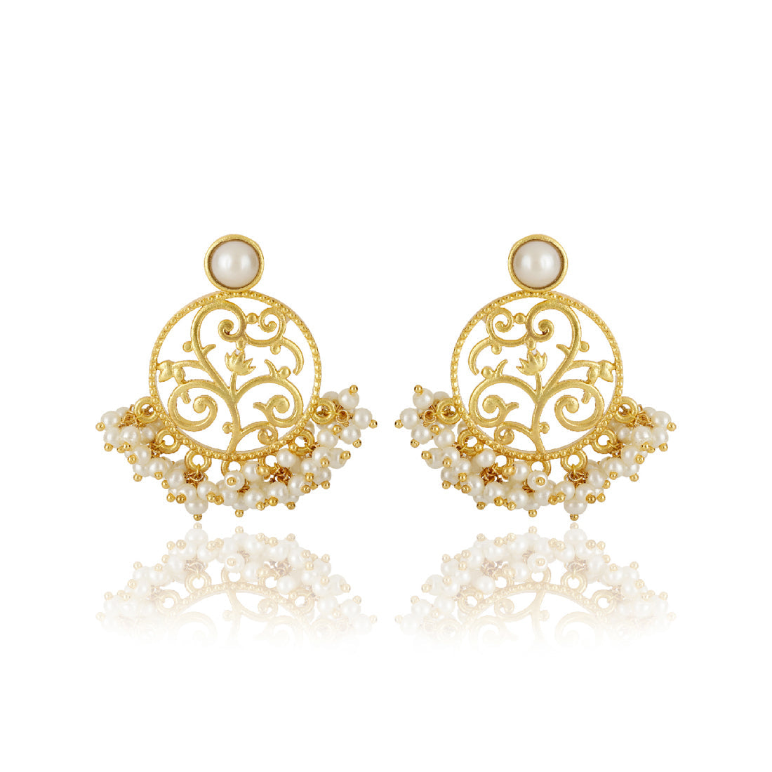 Lotus Round Pearl Studs