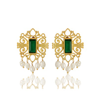 Green Shagun Ear Studs with Freshwater Pearls