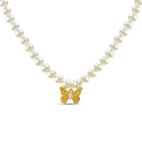 Pearly Golden Butterfly Necklace in 92.5 Silver (with 22k Gold Plating)