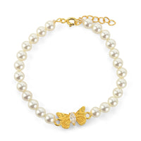 Pearly Golden Butterfly Bracelet in 92.5 Silver (with 22k Gold Plating)
