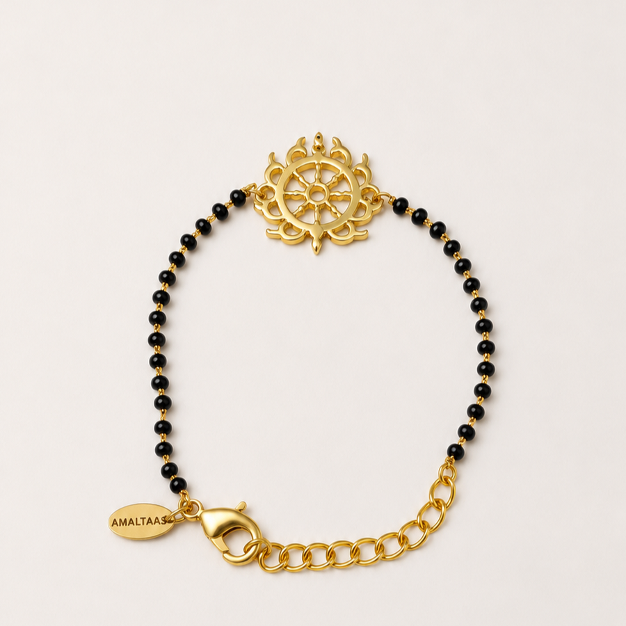 Women Sudarshan Chakra 22k Gold-plated Brass Bracelet with Black Onyx
