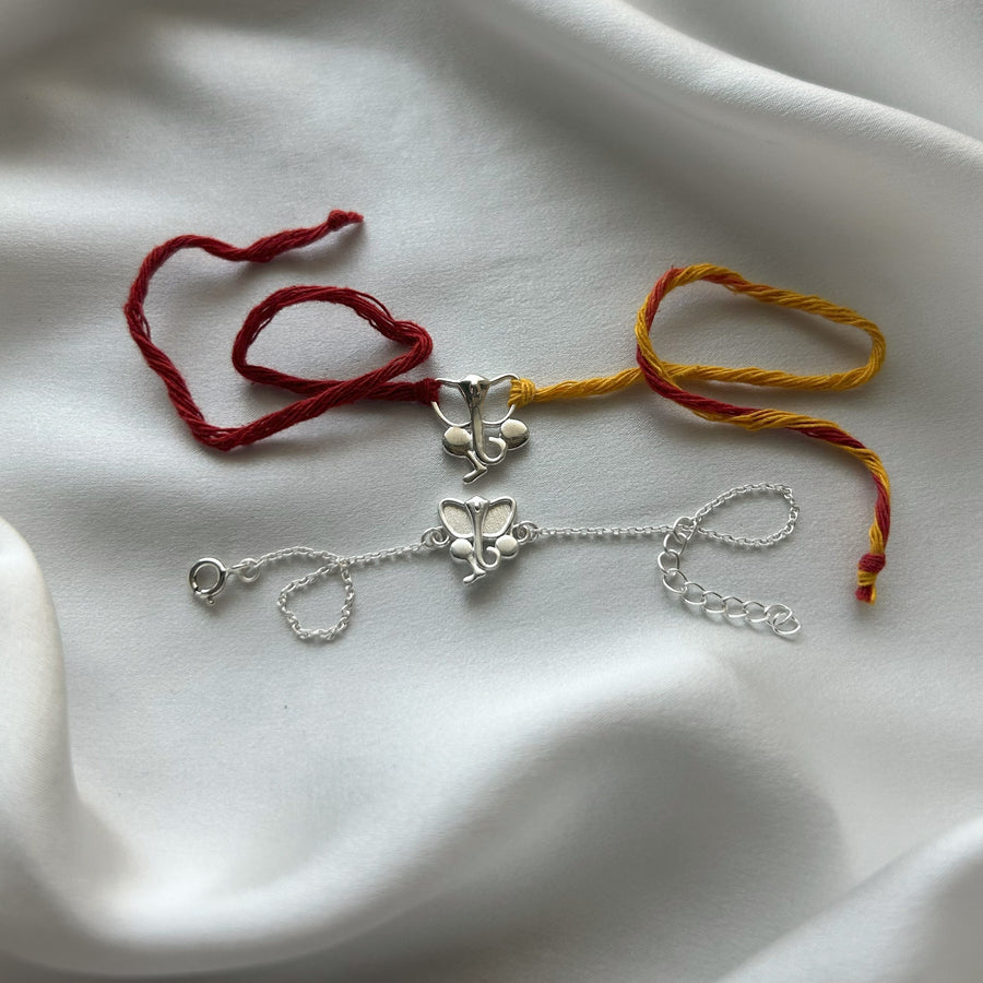 COMBO RAKHI -Ganesh 92.5 Silver Rakhi for Bhai & Bhabhi