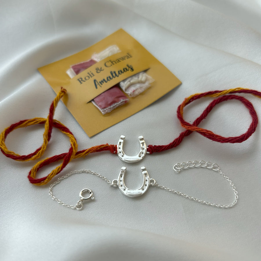 COMBO RAKHI - Good Luck HorseShoe  92.5 Silver Rakhi For Bhai & Bhabhi