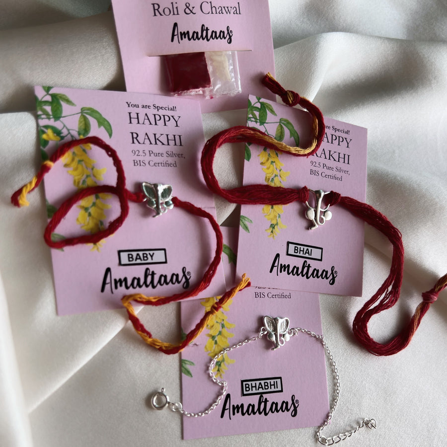 RAKHI B3 - Ganesh Ji 92.5 Silver  Bhai-Bhabhi-Baby Rakhi Combo (Family Pack)