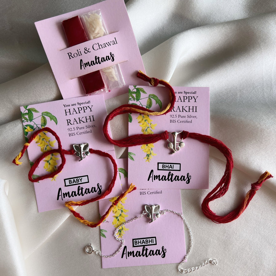 RAKHI B3 - Ganesh Ji 92.5 Silver  Bhai-Bhabhi-Baby Rakhi Combo (Family Pack)