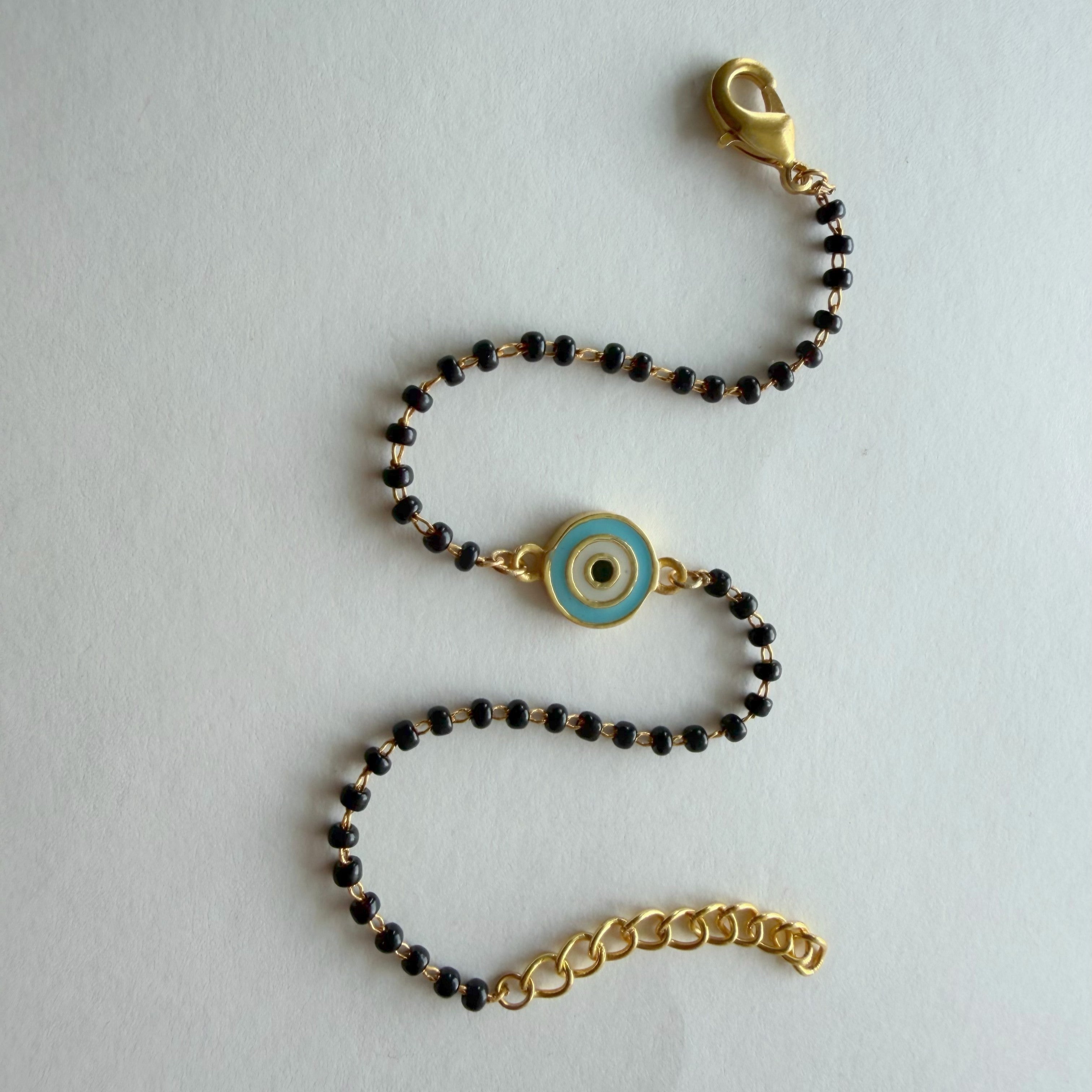 Women EvilEye Nazar Guardian 22k Gold-plated Brass Bracelet with Black Onyx