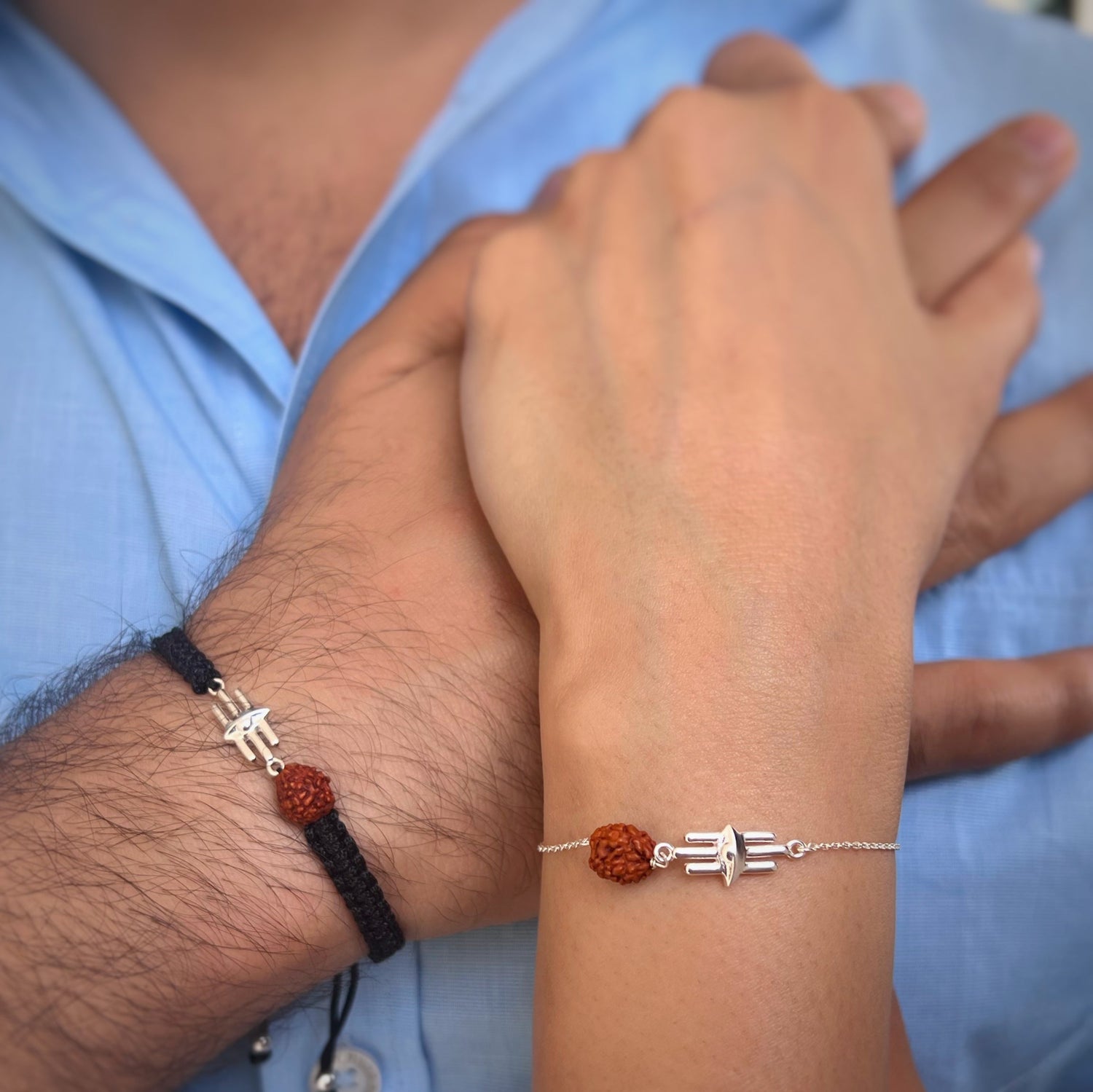 COUPLE - Third Eye with Rudraksha 92.5 Silver Bracelets