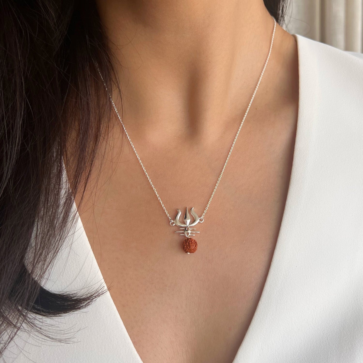 Necklace - Mahadev's Trishul Gaze with Rudraksha - 92.5 Silver