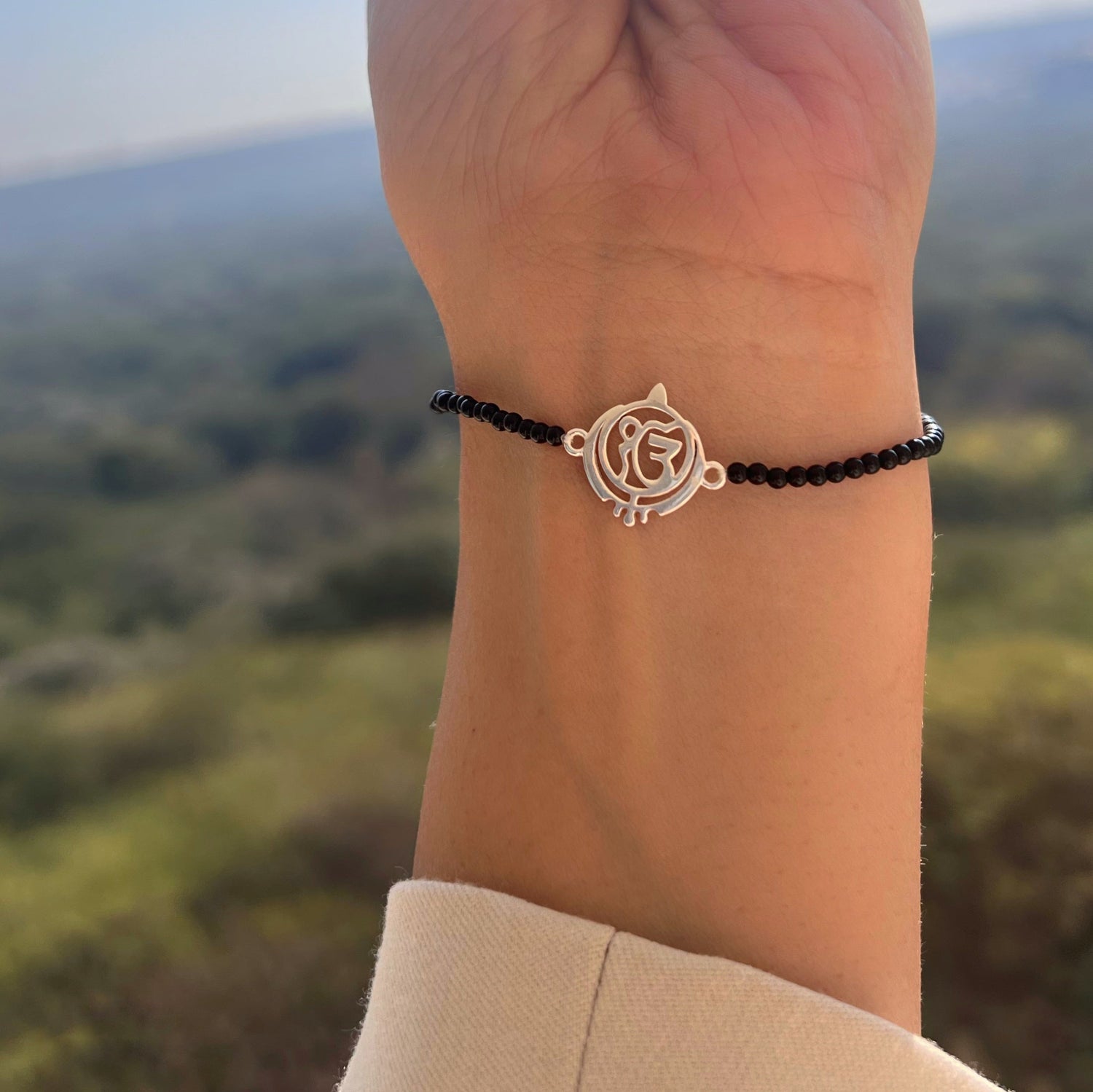 WOMEN - "Ek Onkar Kripa" 92.5 Silver with Black Onyx Beads