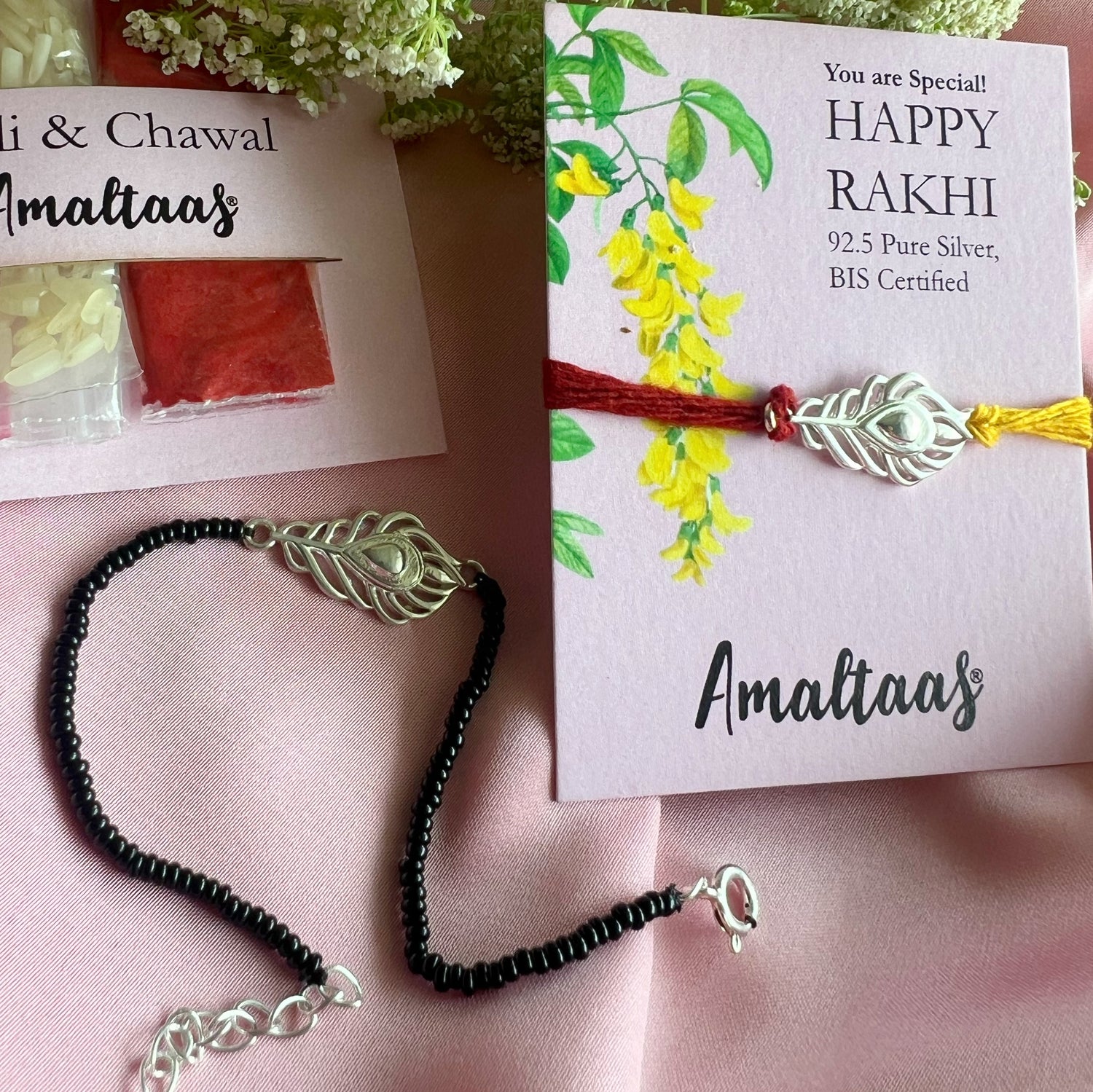 COMBO RAKHI - Kanha Morpankh 92.5 Silver Rakhi for Bhai & Bhabhi