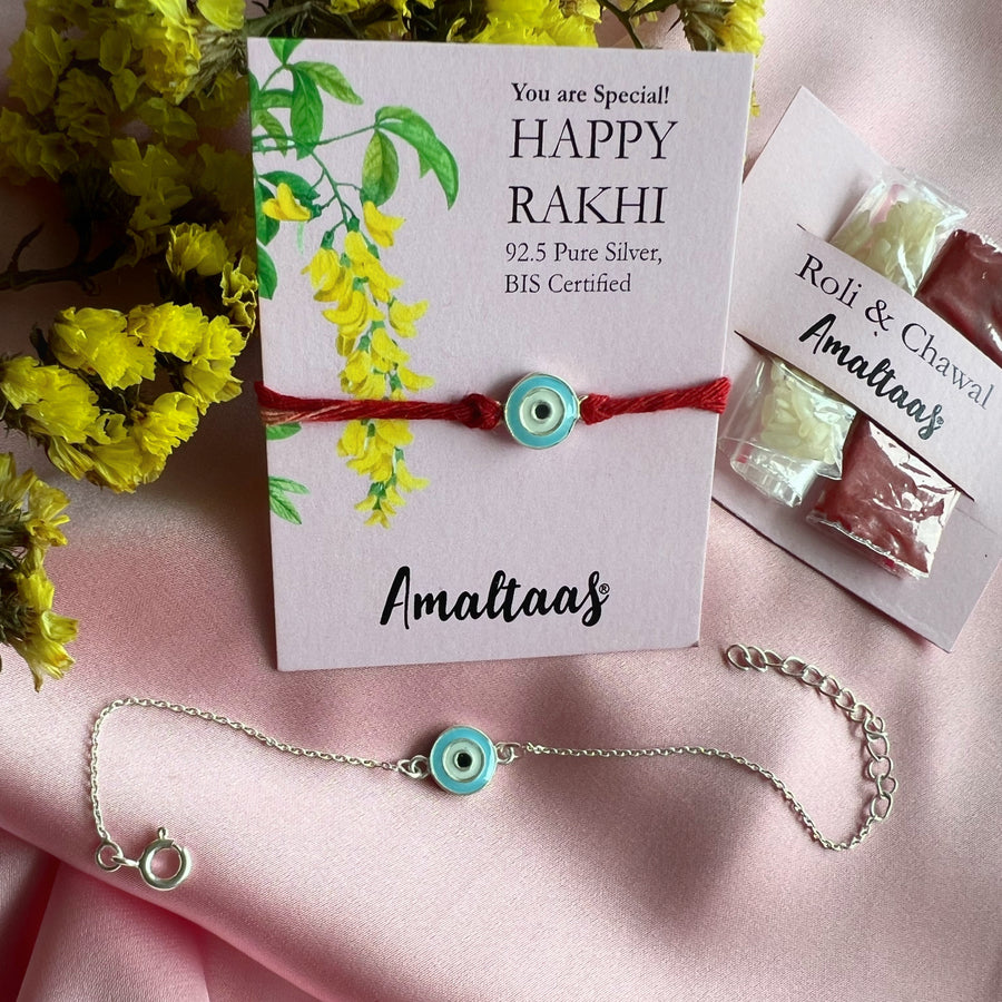 COMBO  RAKHI - Nazar Enamel EvilEye 92.5 Silver Rakhi for Bhai & Bhabhi