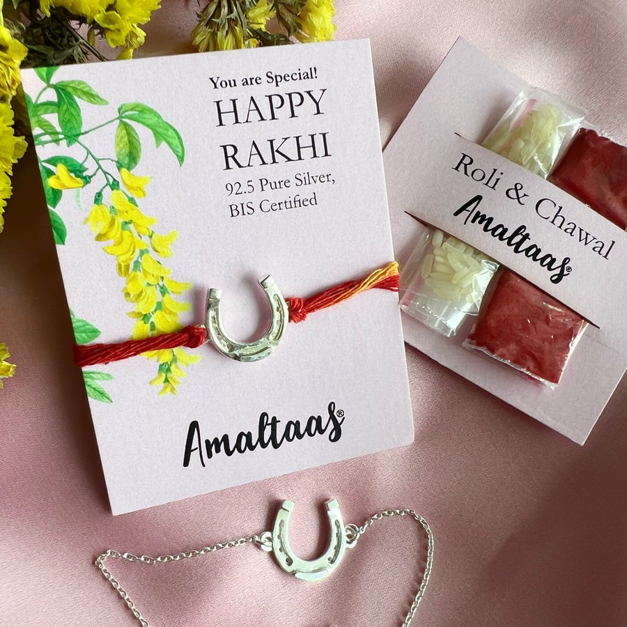 COMBO RAKHI - Good Luck HorseShoe  92.5 Silver Rakhi For Bhai & Bhabhi
