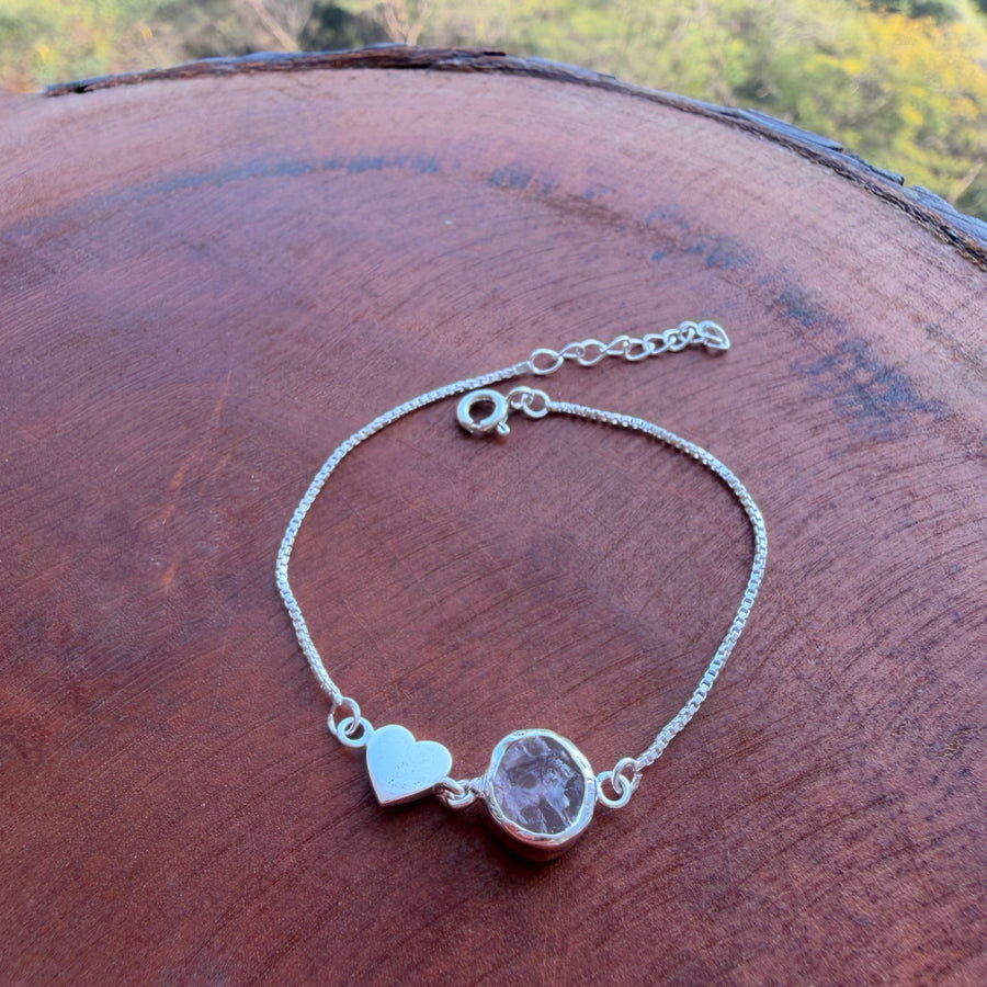 My Heart Rose Quartz Bracelet - 92.5 Silver ( with 22k Gold Plating)