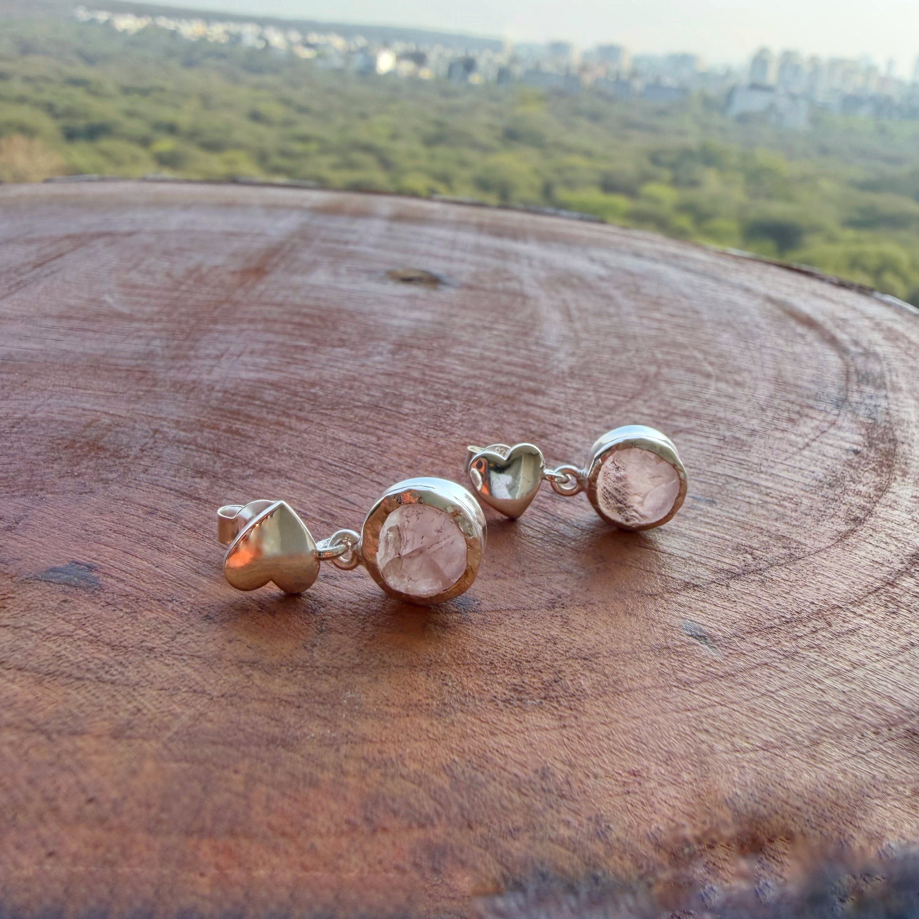 My Heart Rose-quartz Earring - 92.5 Silver ( with 22k Gold Plating )