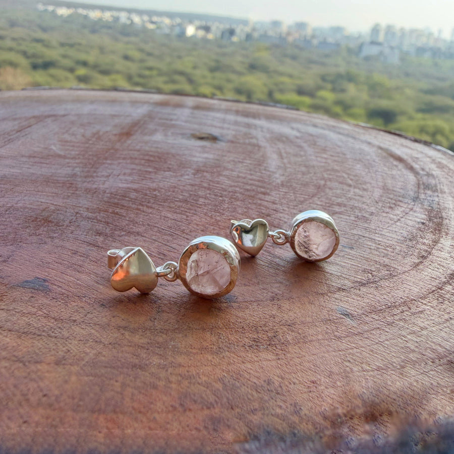 My Heart Rose-quartz Earring - 92.5 Silver ( with 22k Gold Plating )