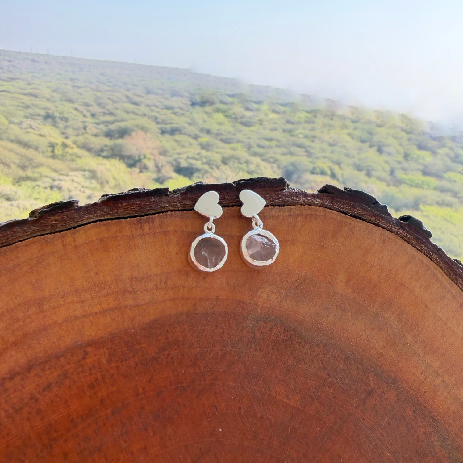 My Heart Rose-quartz Earring - 92.5 Silver ( with 22k Gold Plating )