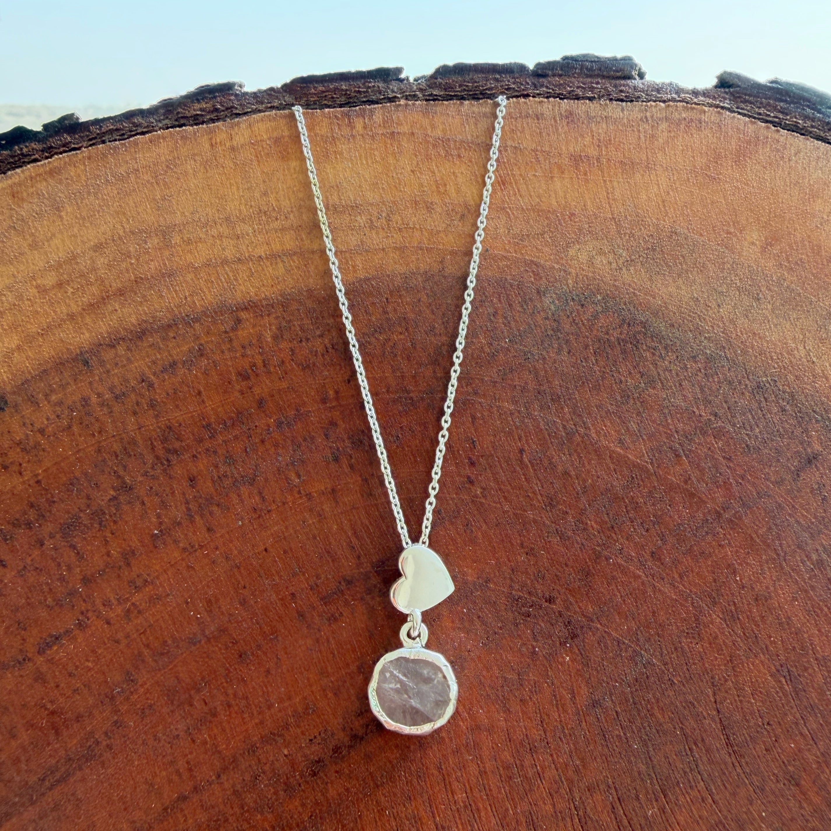 My Heart Necklace - Rose Quartz, 92.5 Silver (with 22k Gold Plating)