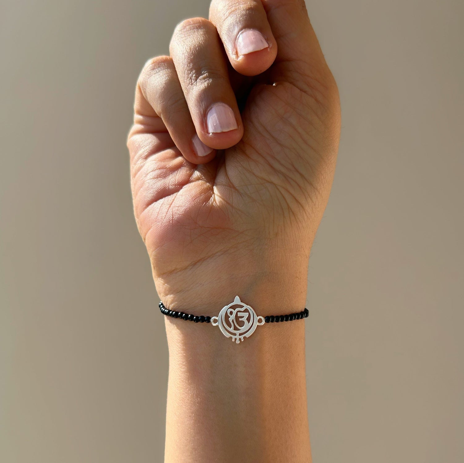 WOMEN - "Ek Onkar Kripa" 92.5 Silver with Black Onyx Beads