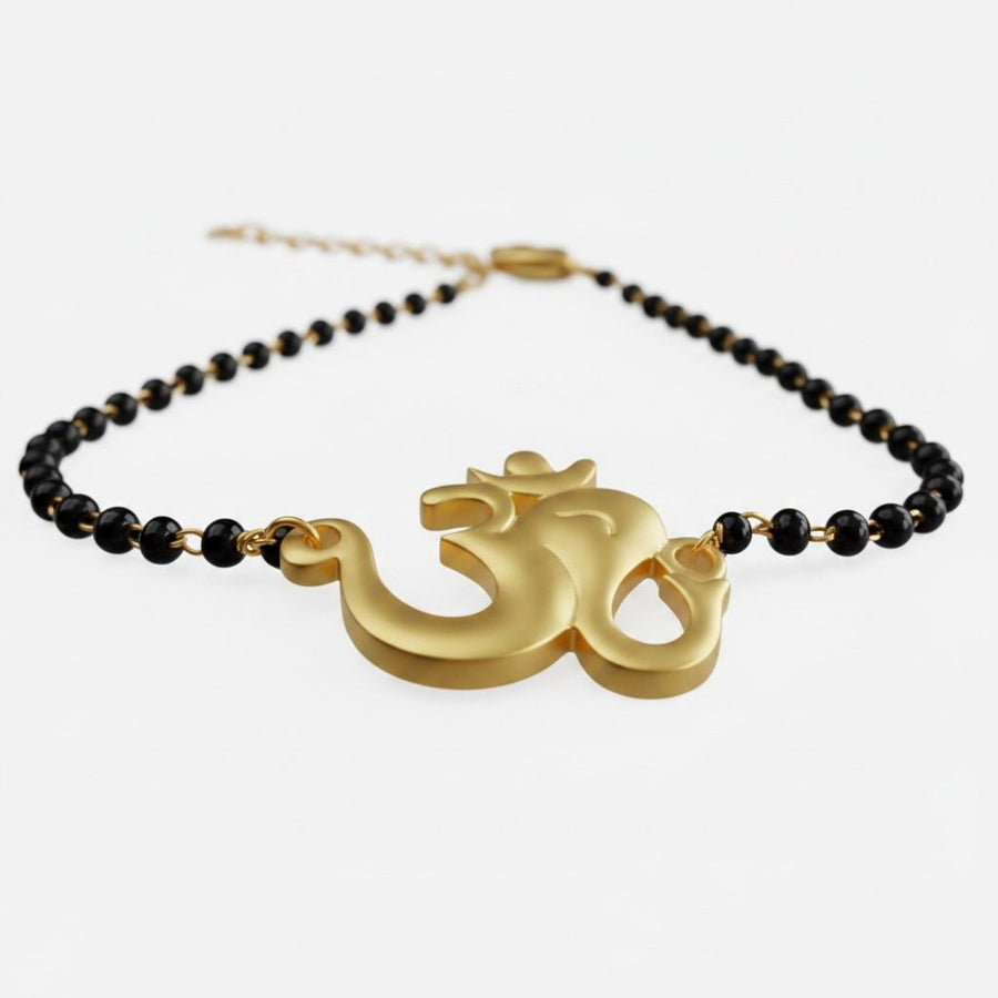 Women Shubh Om Ganesh 22k Gold-plated Brass Bracelet with Black Onyx