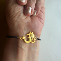 Women Om Ganesh 22k Gold-plated Brass Bracelet with Black Onyx