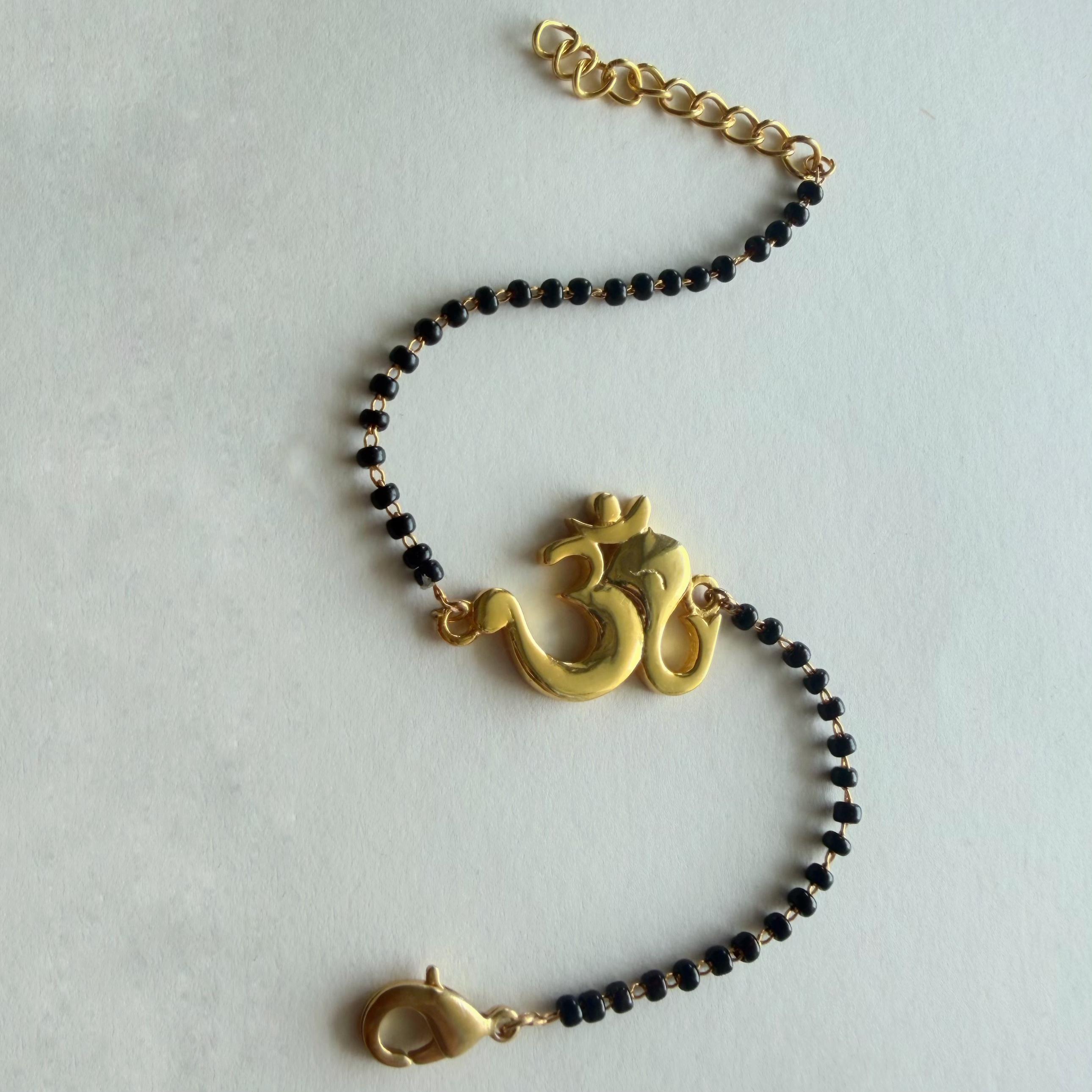 Women Om Ganesh 22k Gold-plated Brass Bracelet with Black Onyx