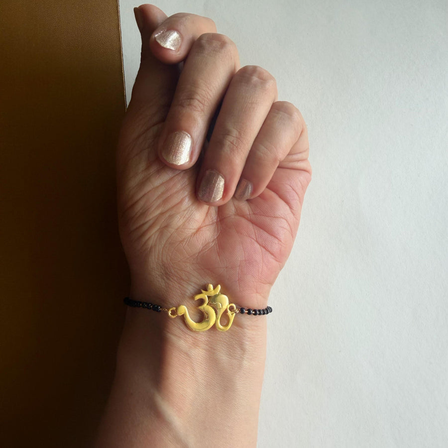 Women Om Ganesh 22k Gold-plated Brass Bracelet with Black Onyx