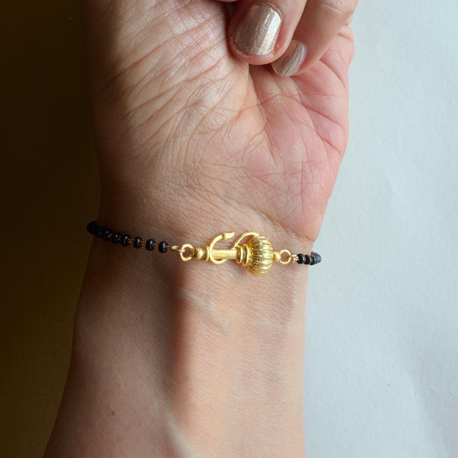 Women Vayuputra Gada 22k Gold-plated Brass Bracelet with Black Onyx