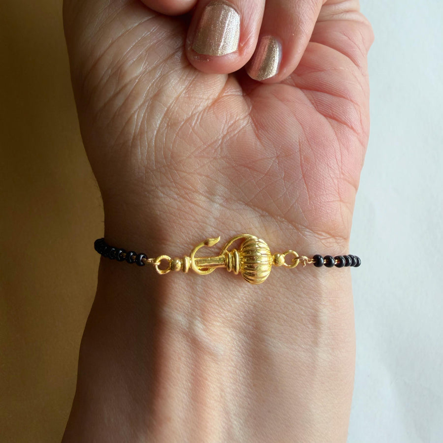 Women Vayuputra Gada 22k Gold-plated Brass Bracelet with Black Onyx