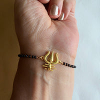 Women Mahadev's Trishul 22k Gold-plated Brass Bracelet with Black Onyx