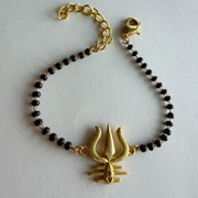 Women Mahadev's Trishul 22k Gold-plated Brass Bracelet with Black Onyx