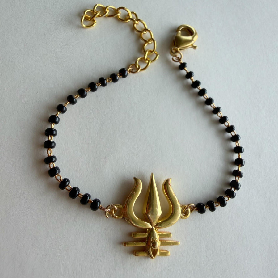 Women Mahadev's Trishul 22k Gold-plated Brass Bracelet with Black Onyx