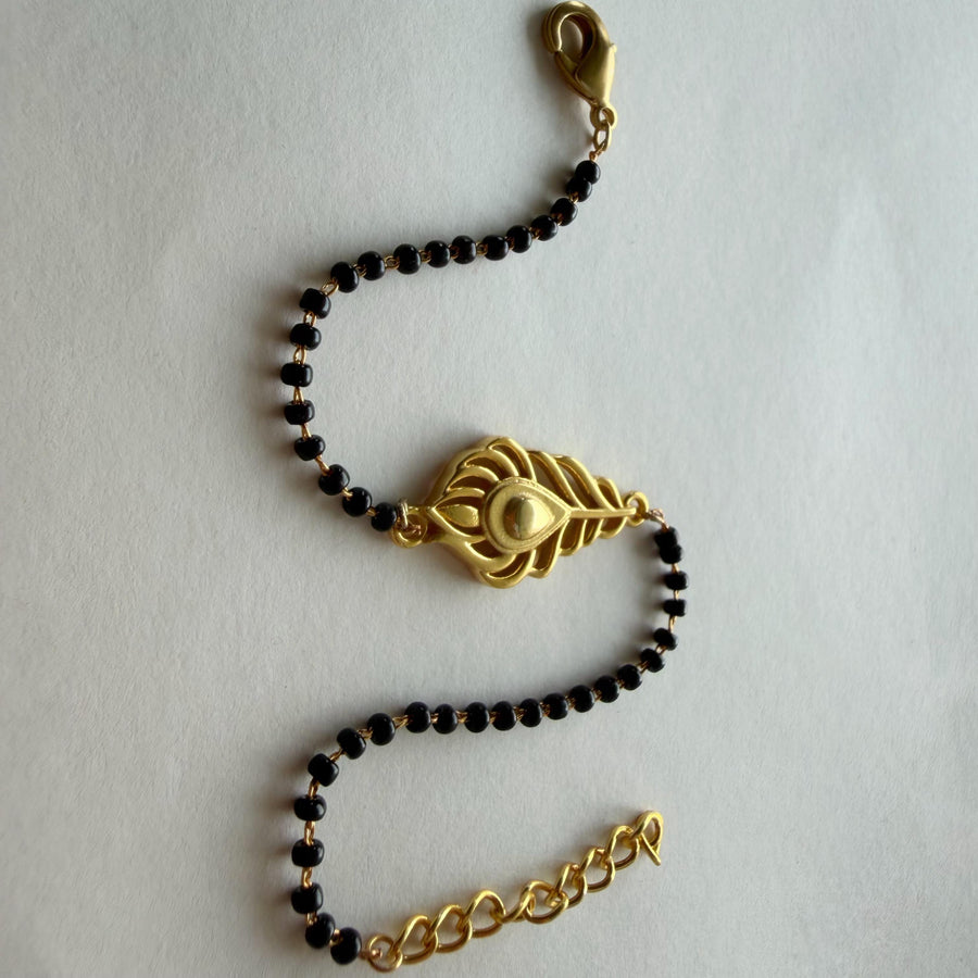 Women Kanha Morpankh 22k Gold-plated Brass Bracelet with Black Onyx