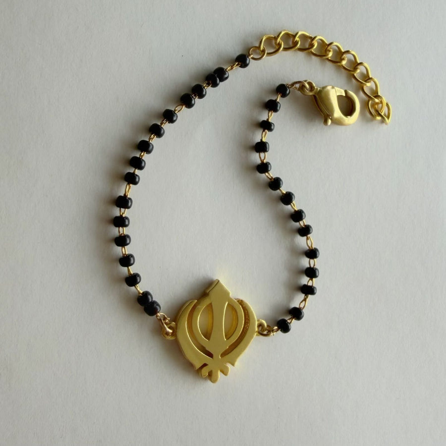 Women Khanda 22k Gold-plated Brass Bracelet with Black Onyx