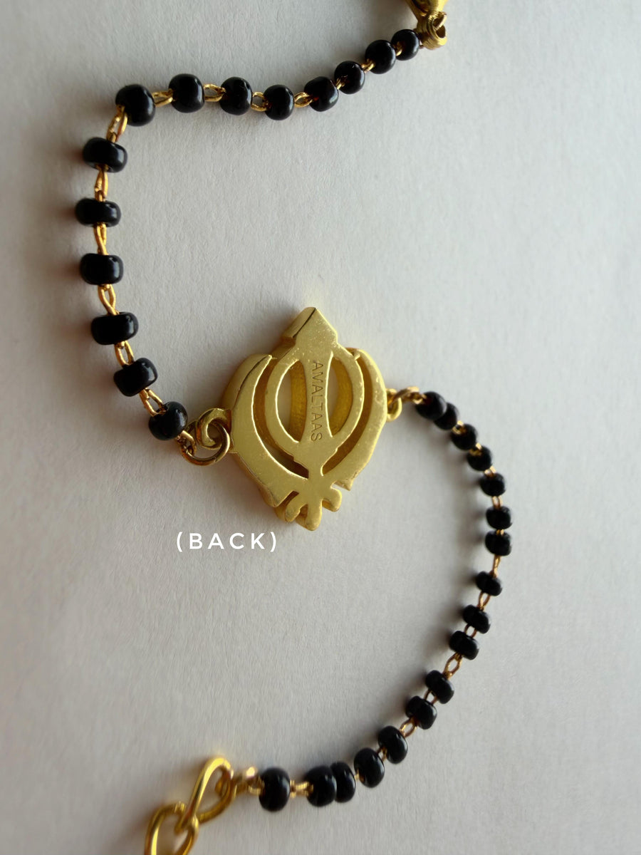 Women Khanda 22k Gold-plated Brass Bracelet with Black Onyx