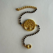 Women Tree of Life 22k Gold-plated Brass Bracelet with Black Onyx