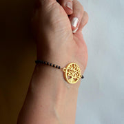 Women Tree of Life 22k Gold-plated Brass Bracelet with Black Onyx