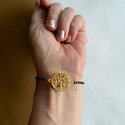 Women Tree of Life 22k Gold-plated Brass Bracelet with Black Onyx