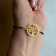Women Tree of Life 22k Gold-plated Brass Bracelet with Black Onyx