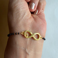 Women Infinite Love 22k Gold-plated Brass Bracelet with Black Onyx