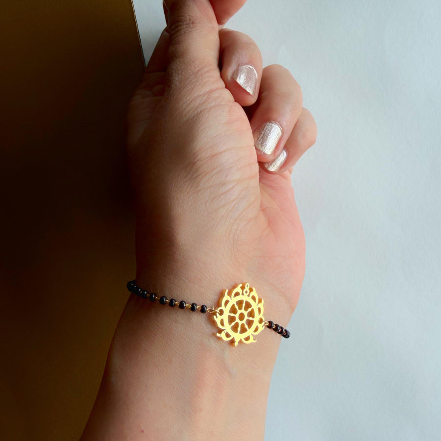 Women Sudarshan Chakra 22k Gold-plated Brass Bracelet with Black Onyx